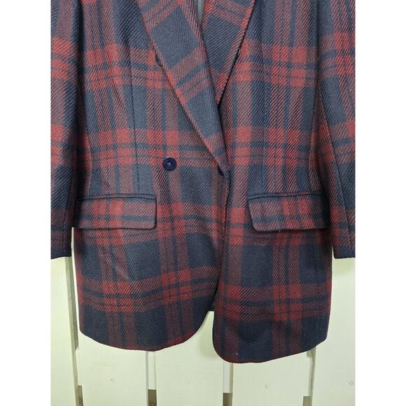 Jones New York Women's 100% Wool Plaid Dark‎ Academia Blazer Jacket Red Blue 10 - Picture 7 of 12